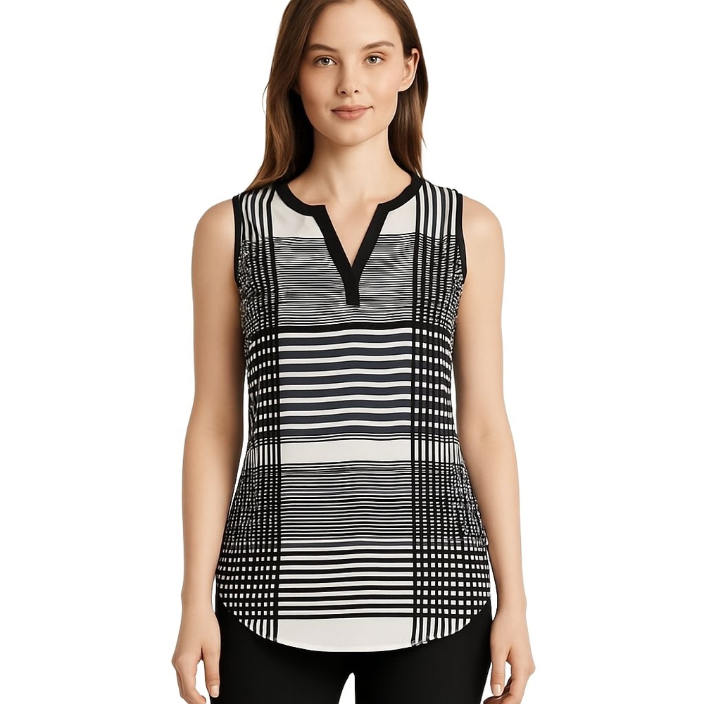 ZAC & RACHEL Women’s‎ Black & White Geometric Print Sleeveless Top Size L